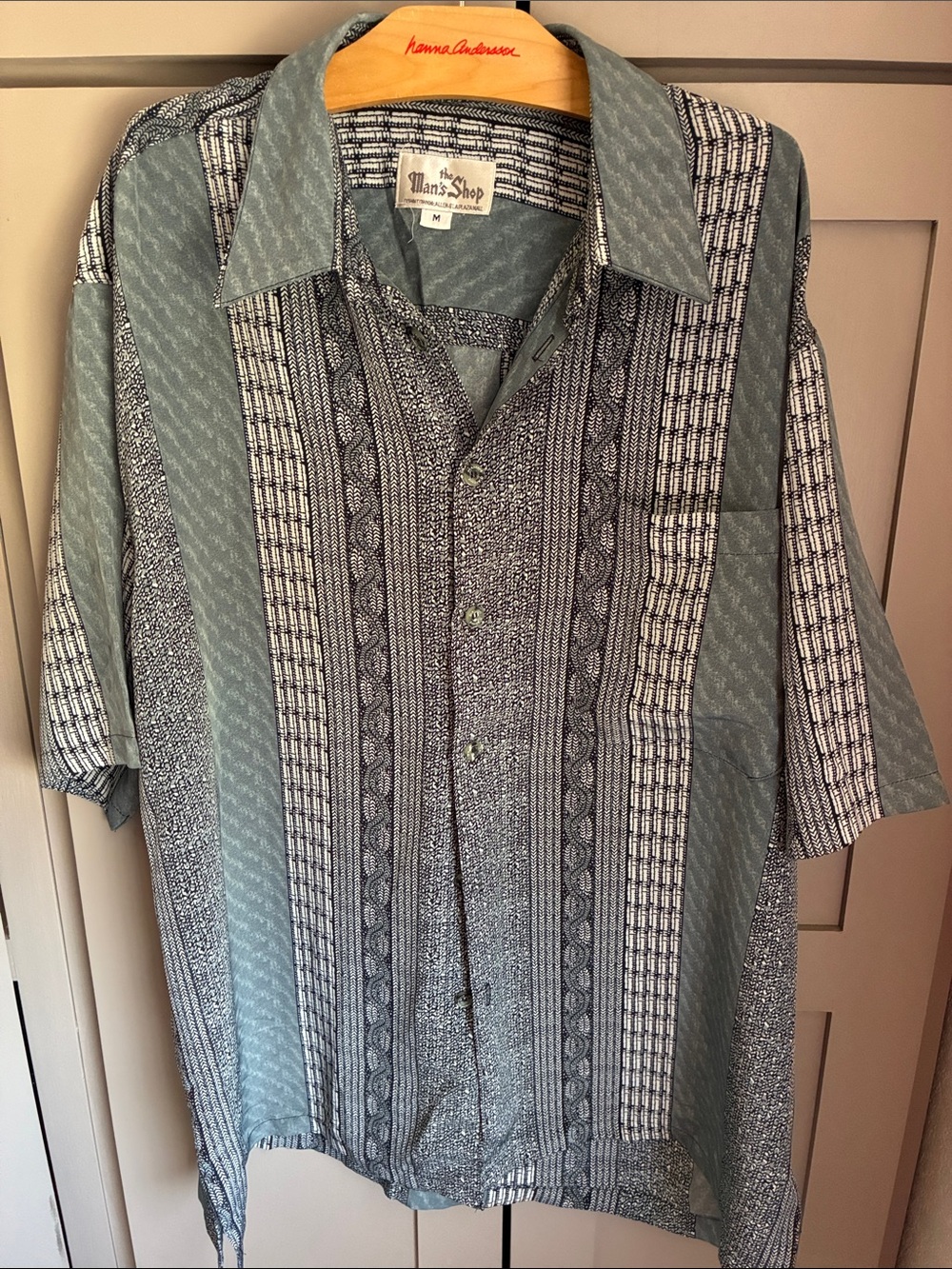 Short-Sleeve Button-Up Shirt in Teal/Gray